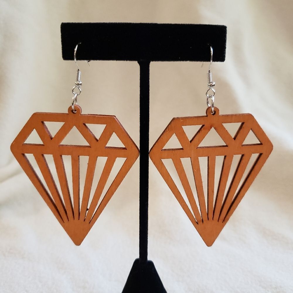 Wood Cutout Diamond Earrings